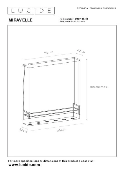 Lucide MIRAVELLE - Hanglamp - 6xGU10 - Wit - technisch